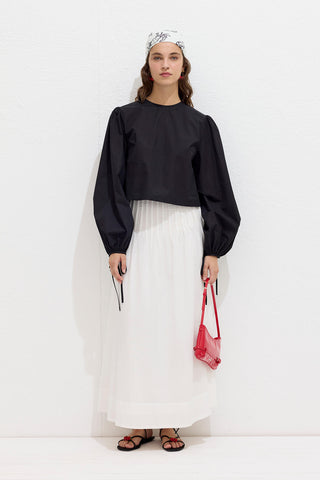 Poplin Blouse With Tie Detail Black