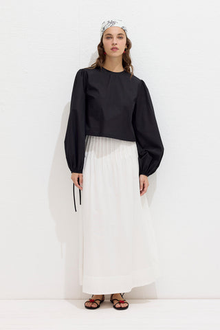 Poplin Blouse With Tie Detail Black