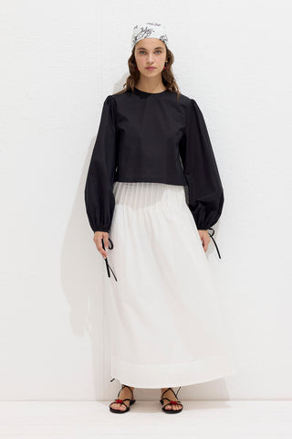 Poplin Blouse With Tie Detail Black