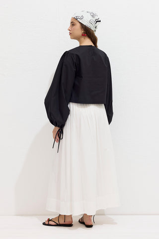 Poplin Blouse With Tie Detail Black