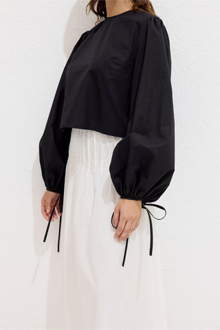 Poplin Blouse With Tie Detail Black