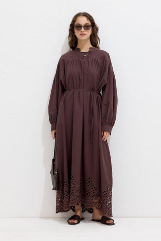 Embroidered Broderie Dress Brown