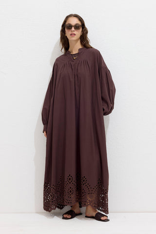 Embroidered Broderie Dress Brown