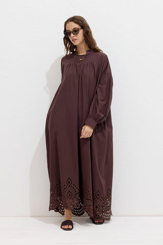 Embroidered Broderie Dress Brown