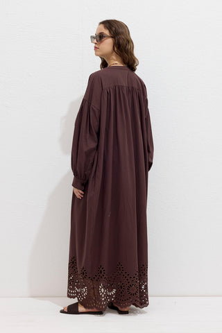 Nakışlı Broderie Elbise Kahverengi