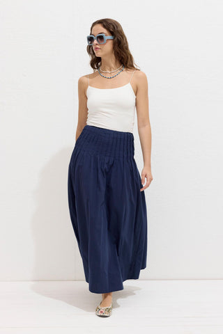 Pleated Voile Skirt Navy Blue