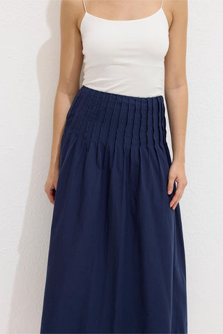 Pleated Voile Skirt Navy Blue