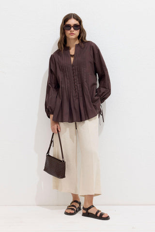 Voile Tunic With Pleat Details Brown