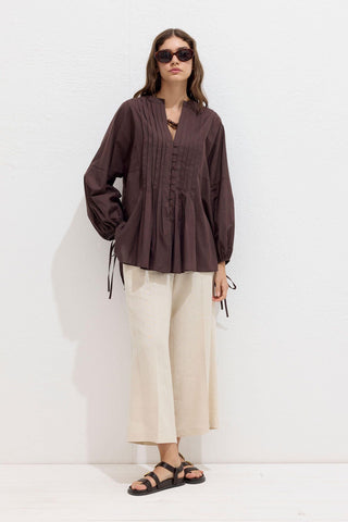 Voile Tunic With Pleat Details Brown