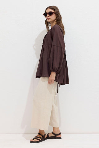 Voile Tunic With Pleat Details Brown