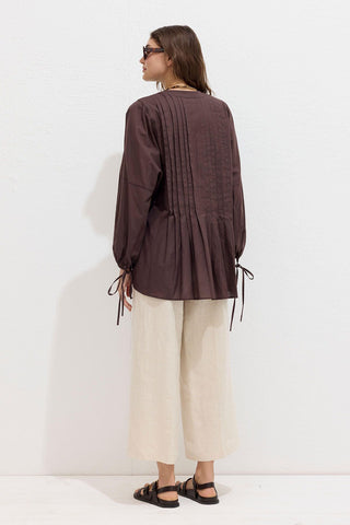 Voile Tunic With Pleat Details Brown