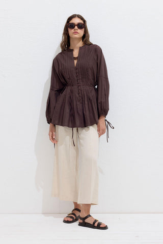 Voile Tunic With Pleat Details Brown