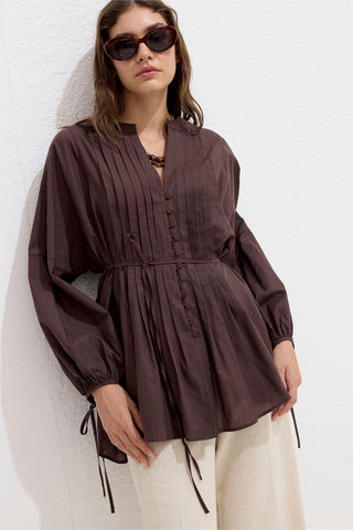 Voile Tunic With Pleat Details Brown