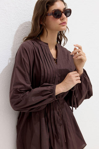 Voile Tunic With Pleat Details Brown