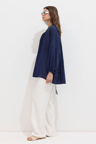 Voile Tunic With Pleat Details Navy Blue