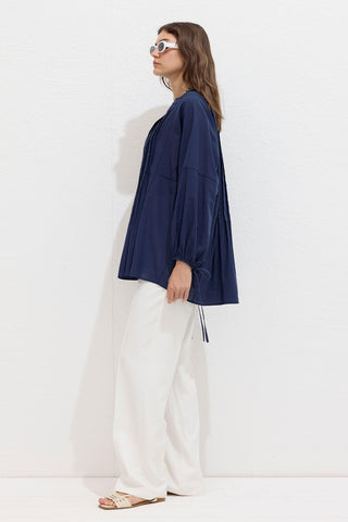 Plise Detaylı Voile Tunik Lacivert