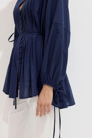 Voile Tunic With Pleat Details Navy Blue