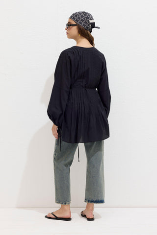 Voile Tunic With Pleat Details Black