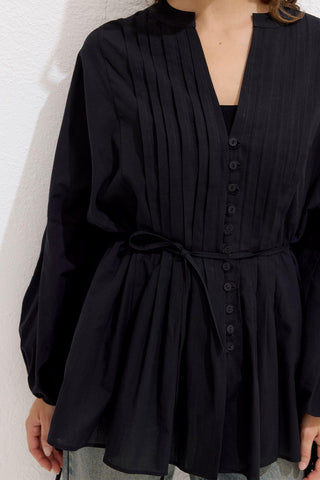 Voile Tunic With Pleat Details Black