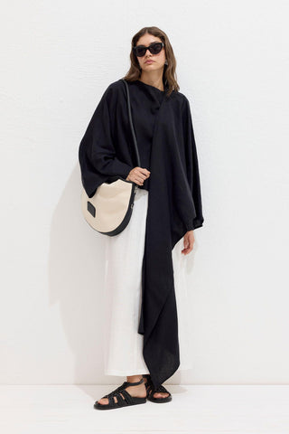 Asymmetric Linen Cape Blouse Black