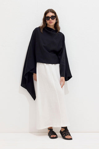 Asymmetric Linen Cape Blouse Black