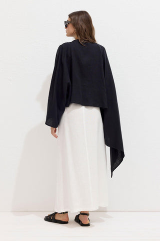 Asymmetric Linen Cape Blouse Black