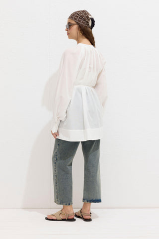 Bağcık Detaylı Voile Tunik Ekru