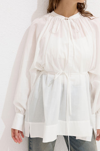 Bağcık Detaylı Voile Tunik Ekru