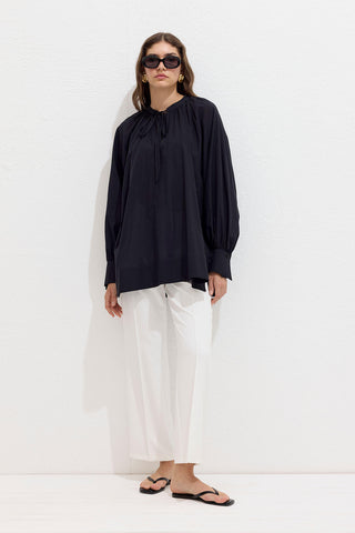 Voile Tunic With Drawstring Detail Black