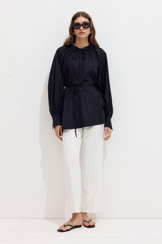 Voile Tunic With Drawstring Detail Black