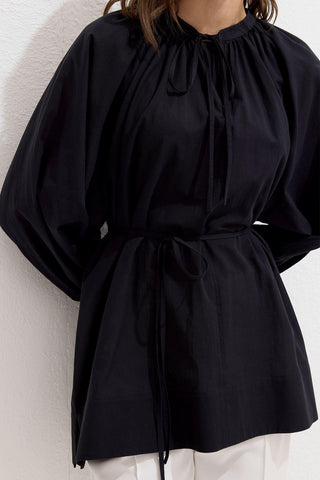 Voile Tunic With Drawstring Detail Black