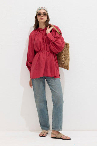 Voile Tunic With Drawstring Detail Cherry Red