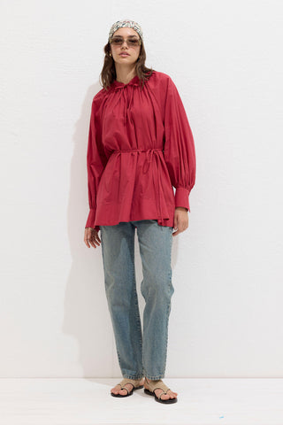Voile Tunic With Drawstring Detail Cherry Red
