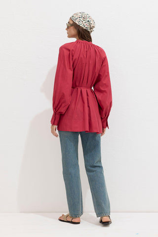 Voile Tunic With Drawstring Detail Cherry Red