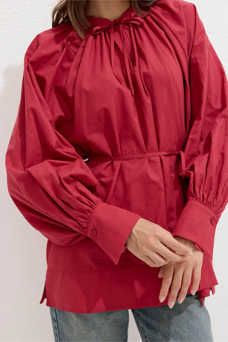 Voile Tunic With Drawstring Detail Cherry Red