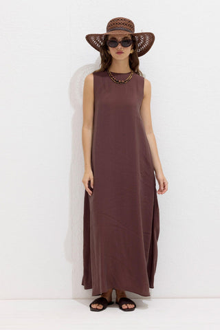 Relaxed Tencel Sleeveless Dress Brown