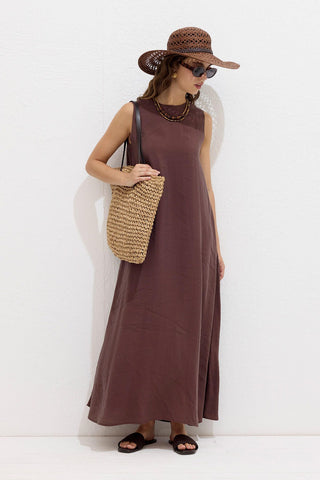 Relaxed Tencel Sleeveless Dress Brown