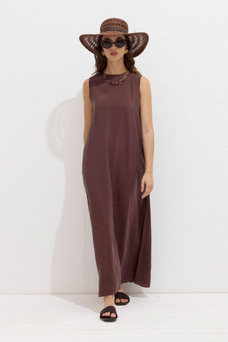 Relaxed Tencel Sleeveless Dress Brown