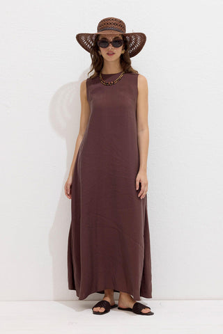 Relaxed Tencel Sleeveless Dress Brown