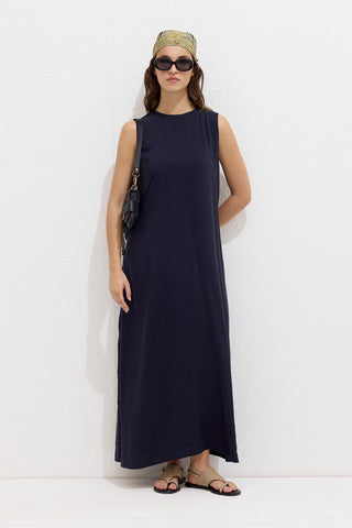Modal Relaxed Sleeveless Dress Navy Blue