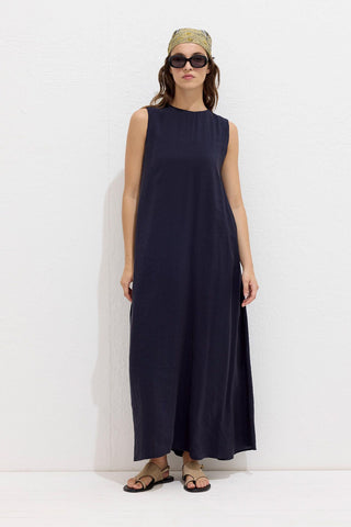 Relaxed Tencel Sleeveless Dress Navy Blue