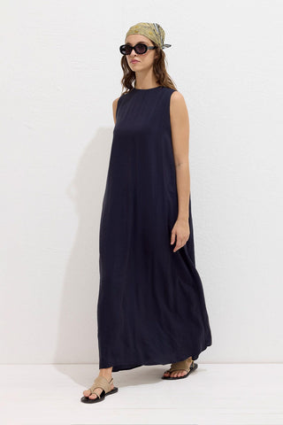 Relaxed Tencel Sleeveless Dress Navy Blue