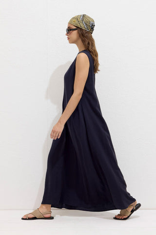 Relaxed Tencel Sleeveless Dress Navy Blue