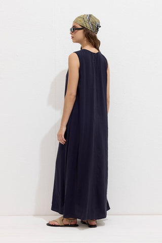 Relaxed Tencel Sleeveless Dress Navy Blue