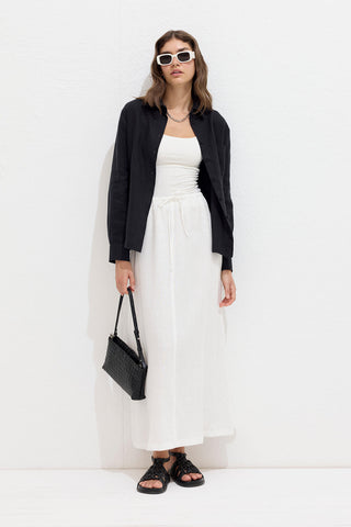 Linen Skirt With Drawstring Ecru