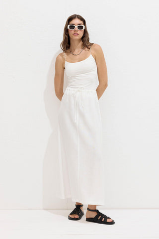 Linen Skirt With Drawstring Ecru