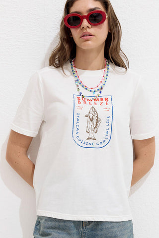 Printed T-Shirt With Stitching Details Summer Breeze