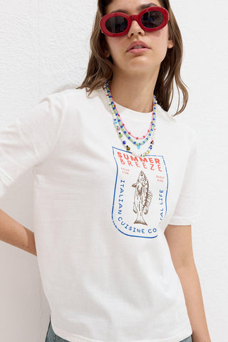 Printed T-Shirt With Stitching Details Summer Breeze