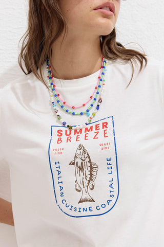 Printed T-Shirt With Stitching Details Summer Breeze