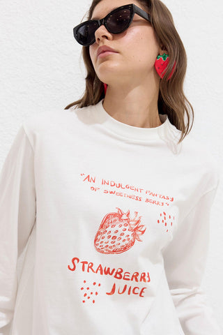 Printed Long Sleeve T-Shirt Strawberry